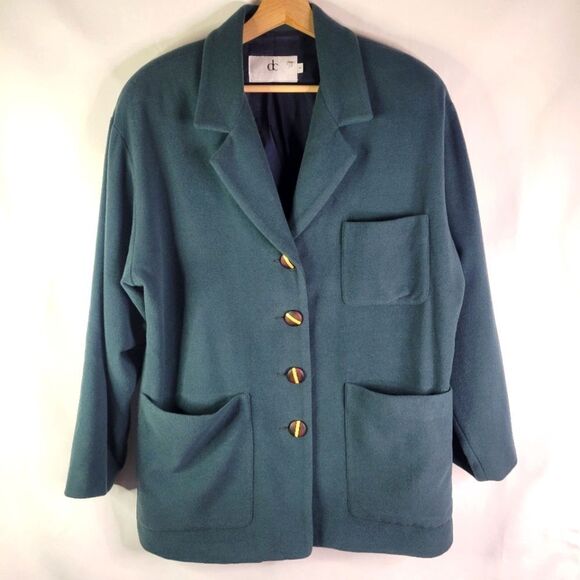 "Devonshire Cream" Dark Green Wool Felt Jacket - Picture 1 of 12